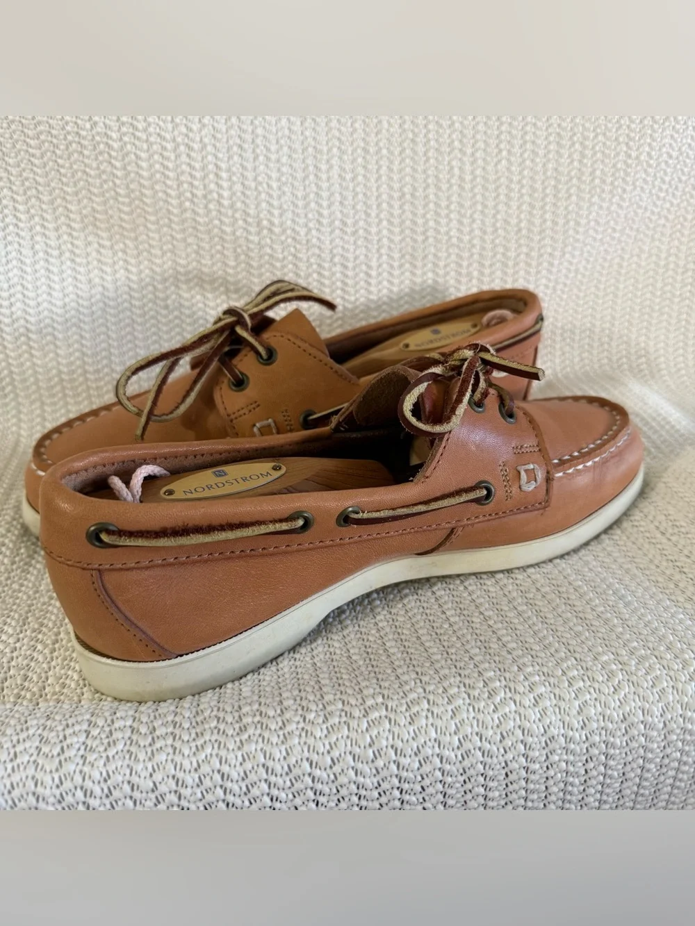 Bass Boaters Brown Leather Boat Shoes Men’s Size 7M Moc Toe Lace-Up